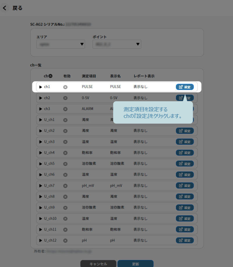 測定項目を設定するchの『設定」をクリックします。