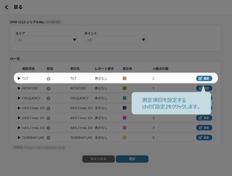 測定項目を設定するchの設定をクリック
